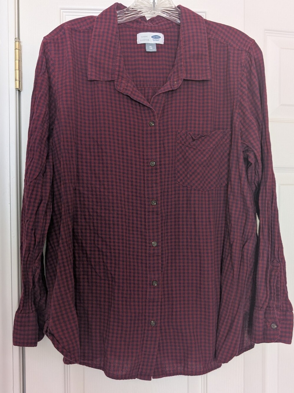Old Navy Burgundy and Blue Plaid Button-Down Shirt